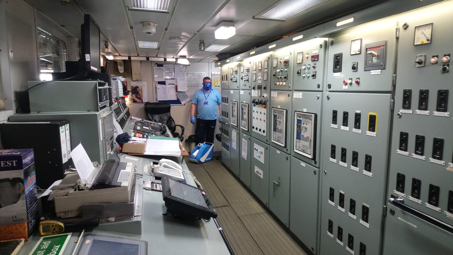 Disinfection treatment being carried out on board a vessel